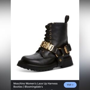 Moschino Black real Leather Boots with Gold Accents